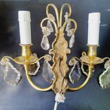 2-light bronze and crystal wall lamp