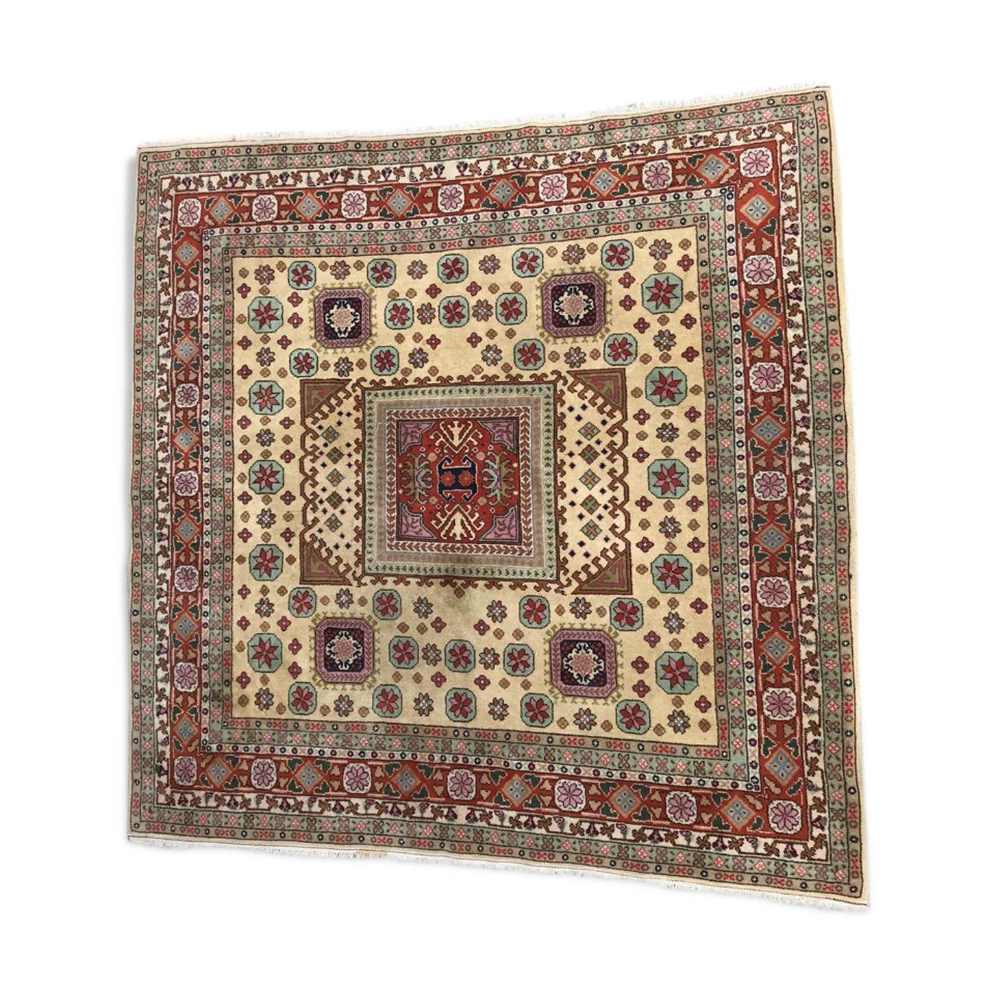 Old hand made square transylvania oriental rug wool 182 x 182