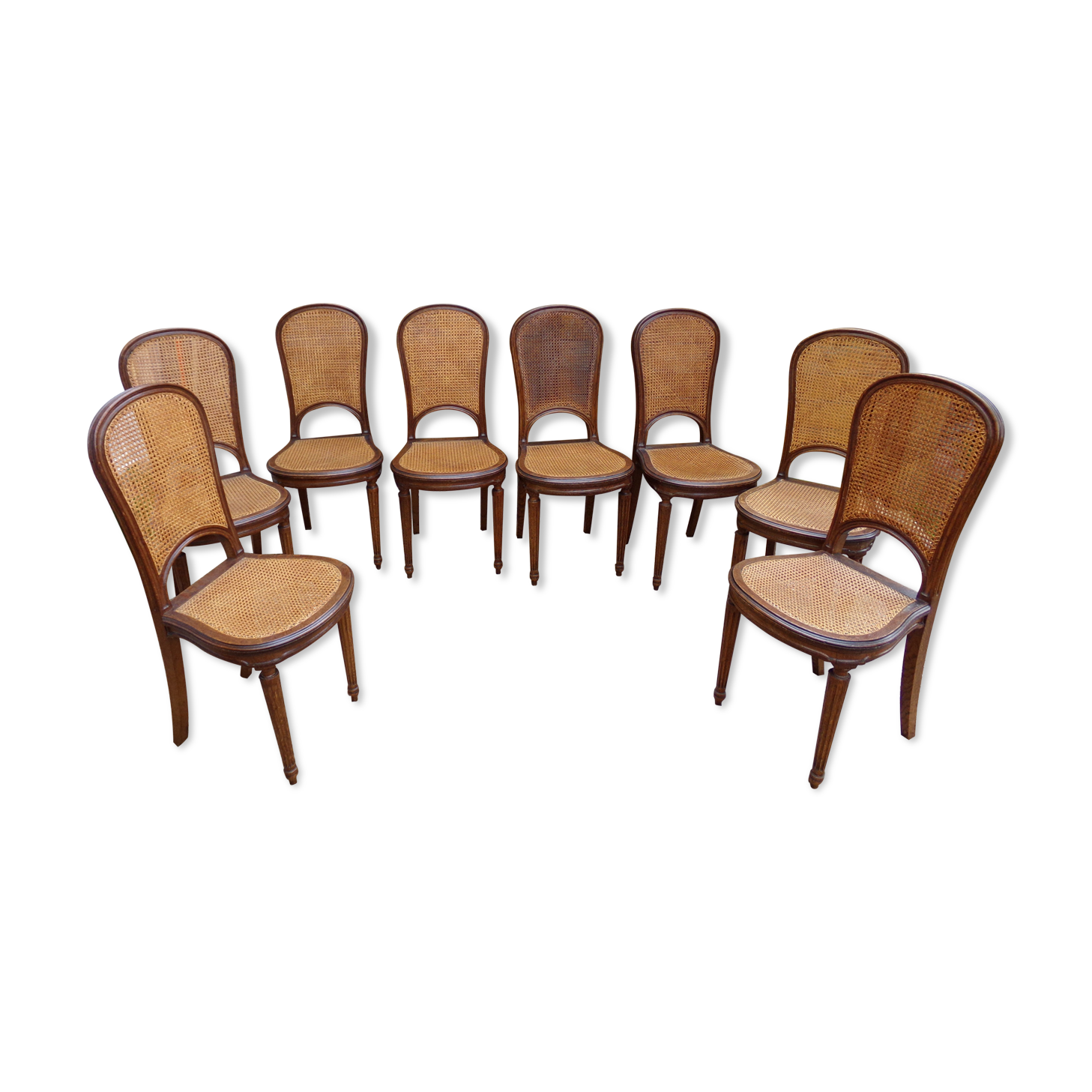 Set of 8 Louis XVI style convertible chairs, canned, racket backrest