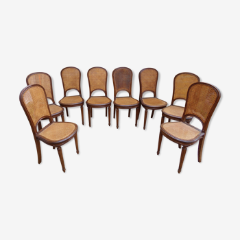 Set of 8 Louis XVI style convertible chairs, canned, racket backrest