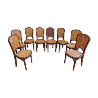 Set of 8 Louis XVI style convertible chairs, canned, racket backrest