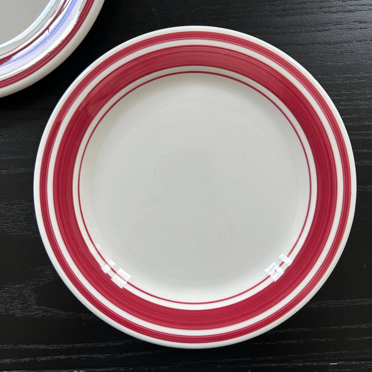 Pair of red striped plates