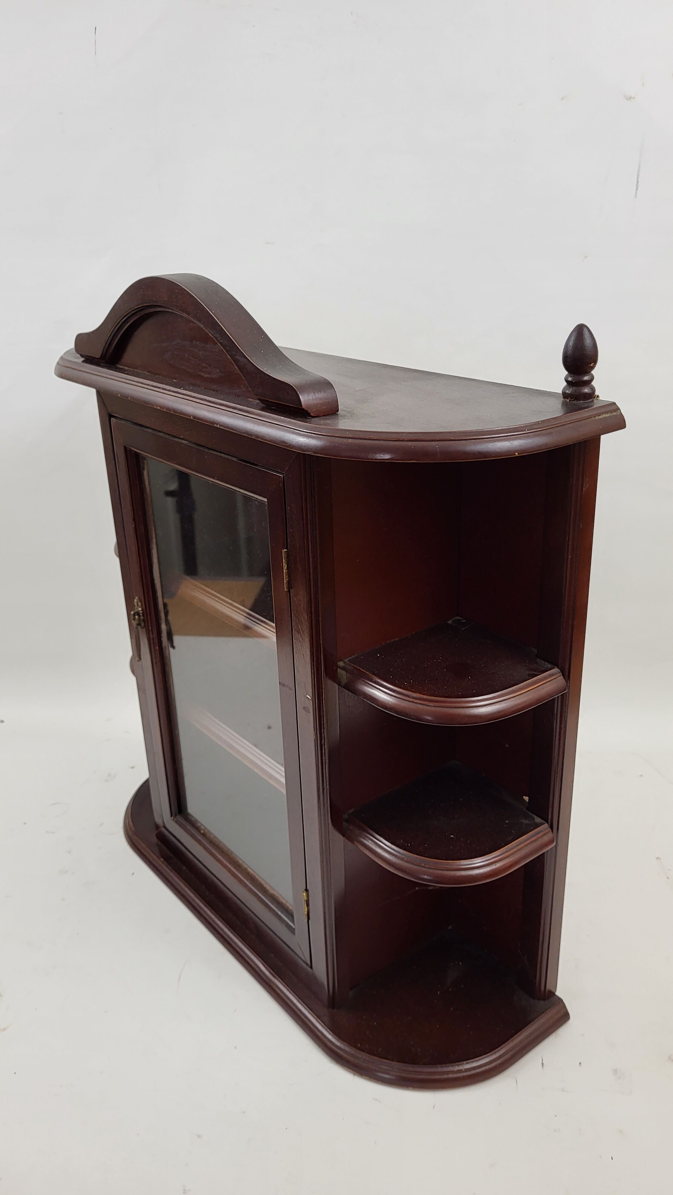 Mahogany stained wood wall display case