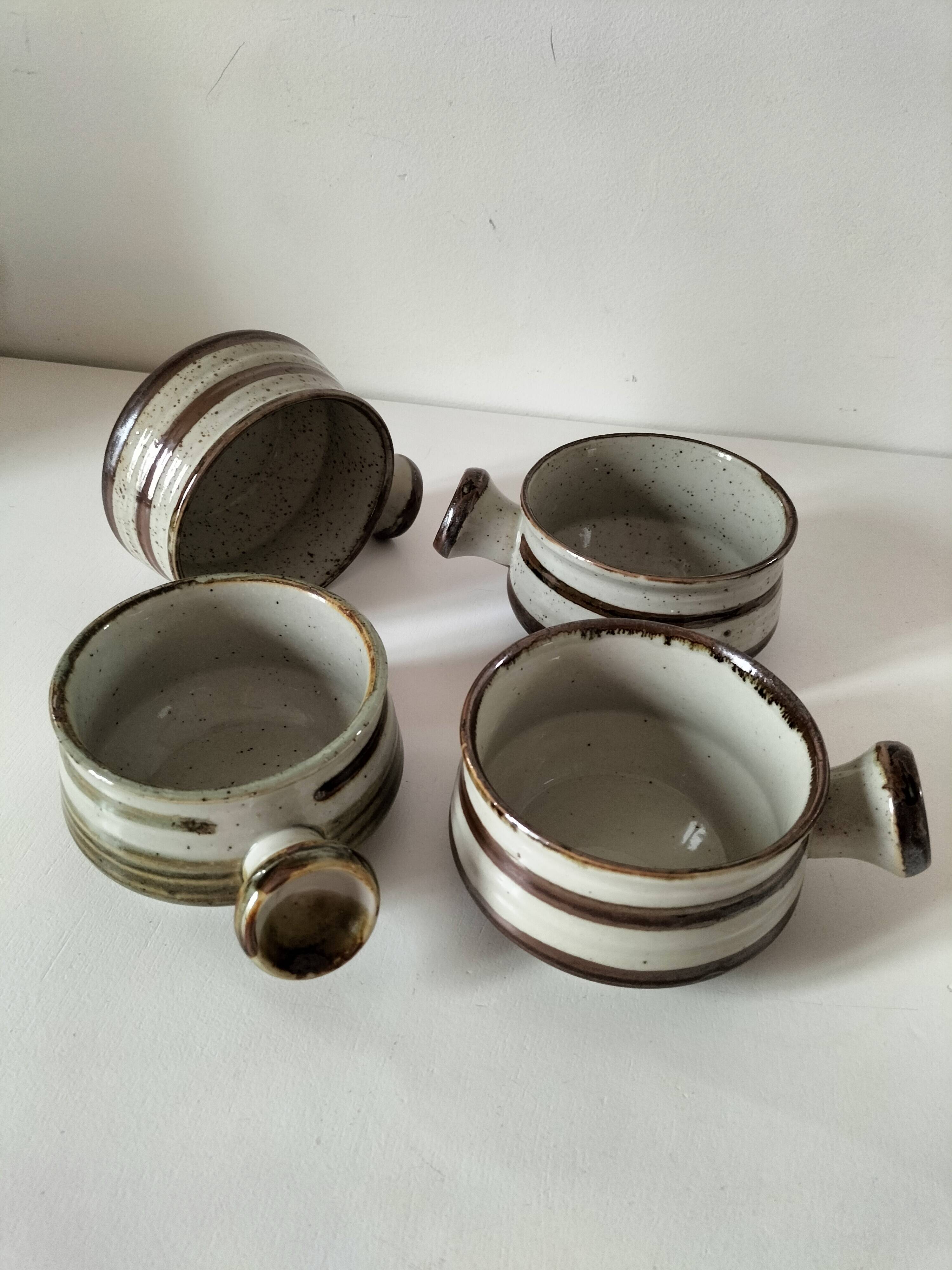 4 caquelons en grès émaillé, esprit wabi-sabi, années 70