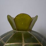 Vintage green and gold mother-of-pearl and brass pendant lampshade, bohemian country decoration