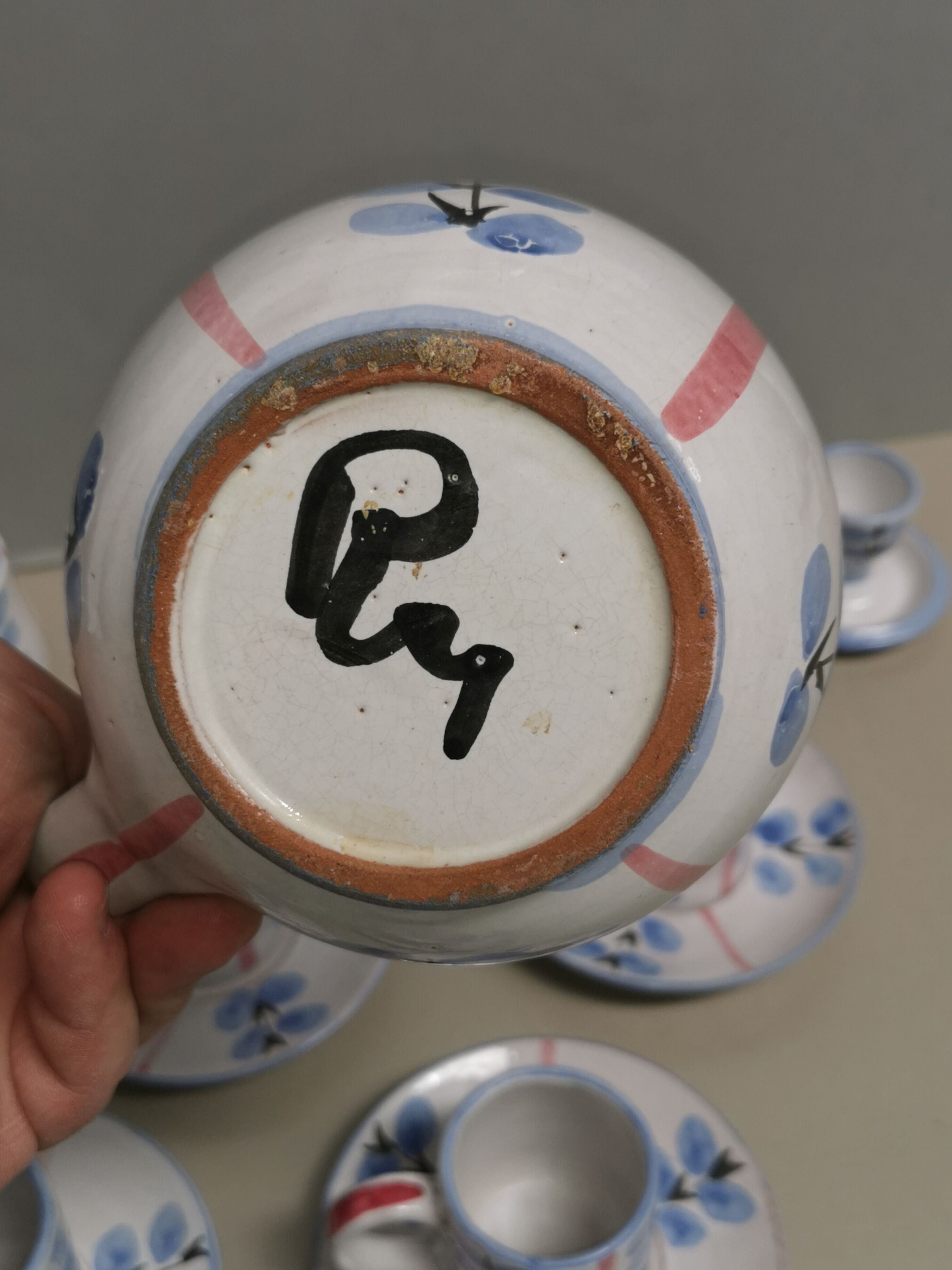 Vintage coffee service, ceramics signed Yvon Roy