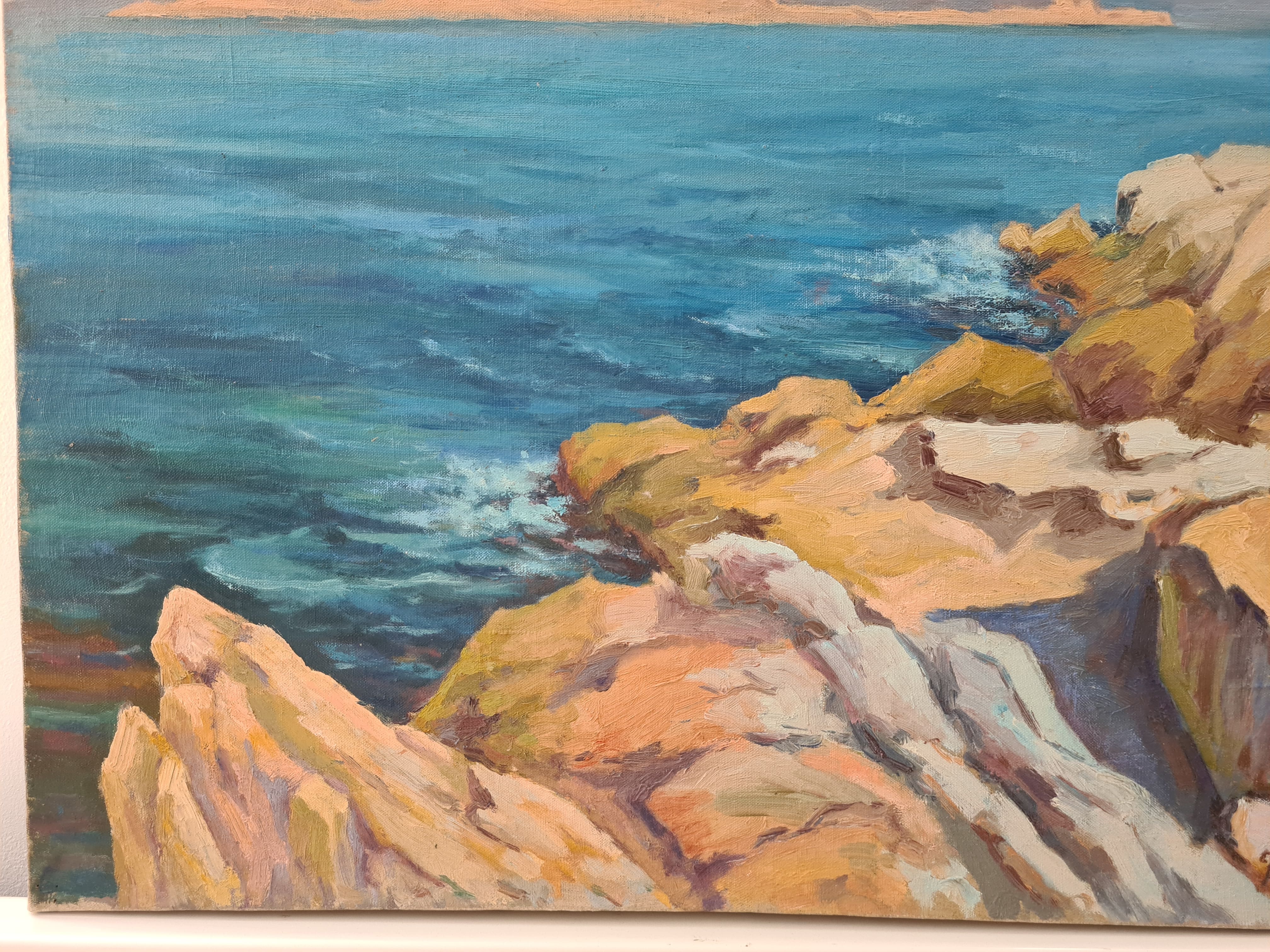Les Calanques - Rochers à la Madrague (Marseille) - Oil on canvas signed