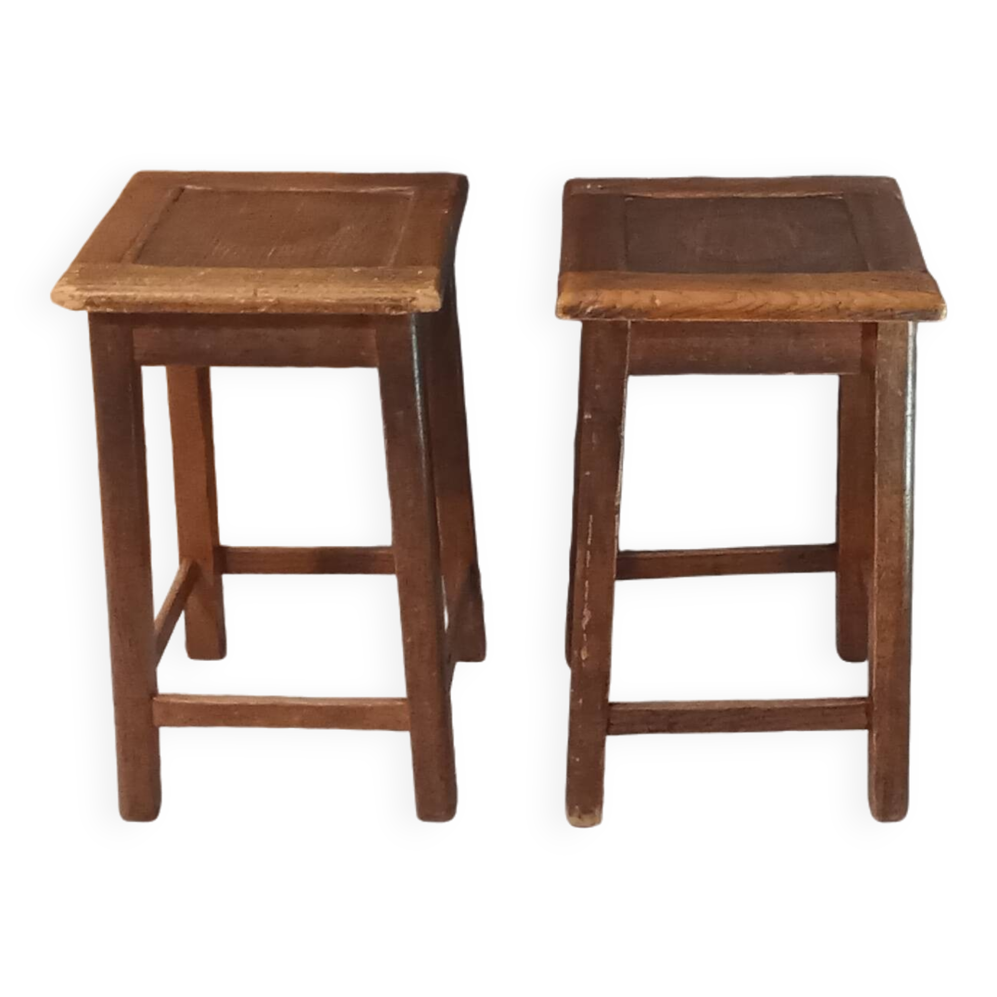 Pair of vintage wooden stools from the reconstruction period from the 40s and 50s