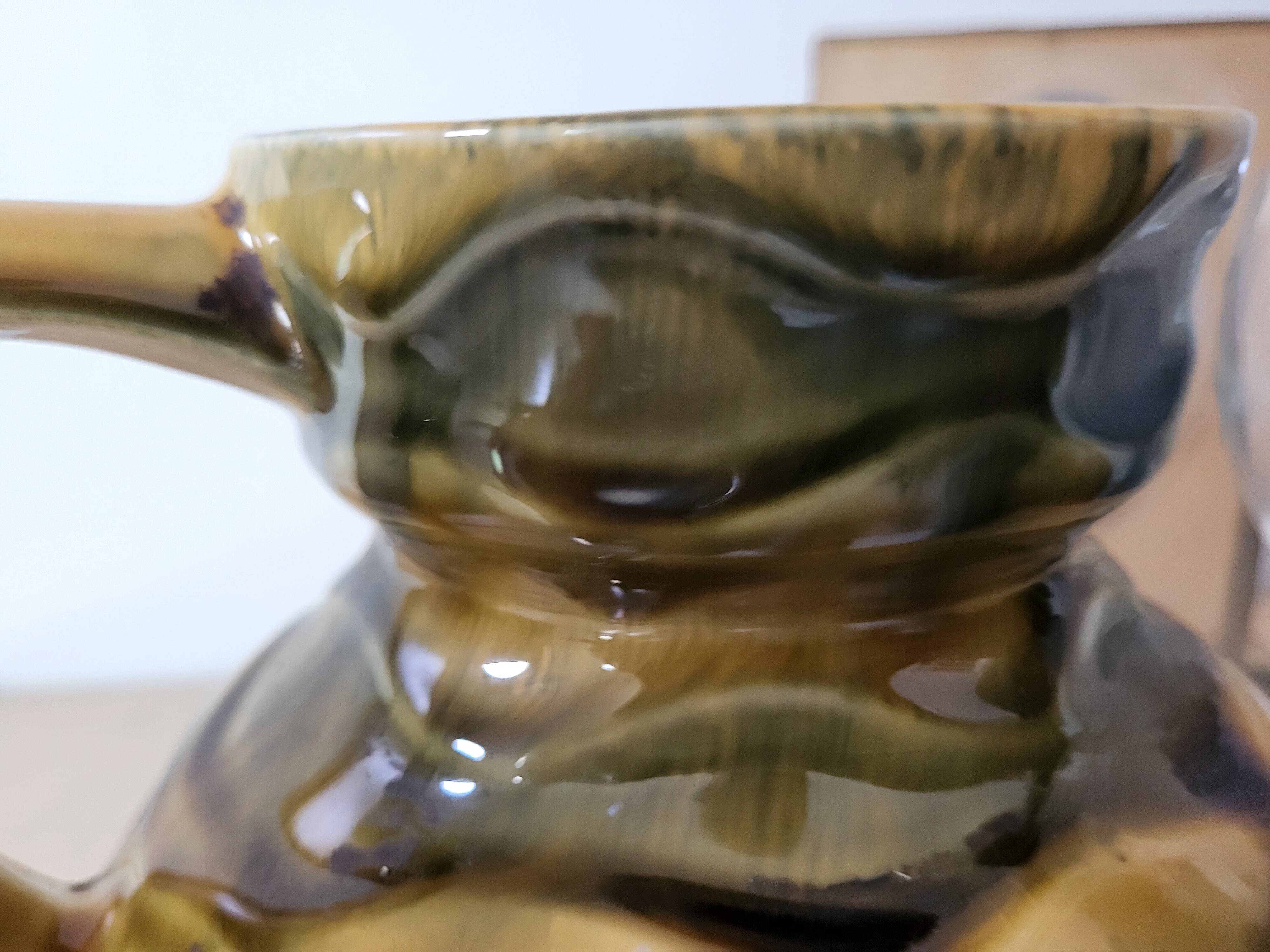 Amber faceted pitcher Sarreguemines pottery