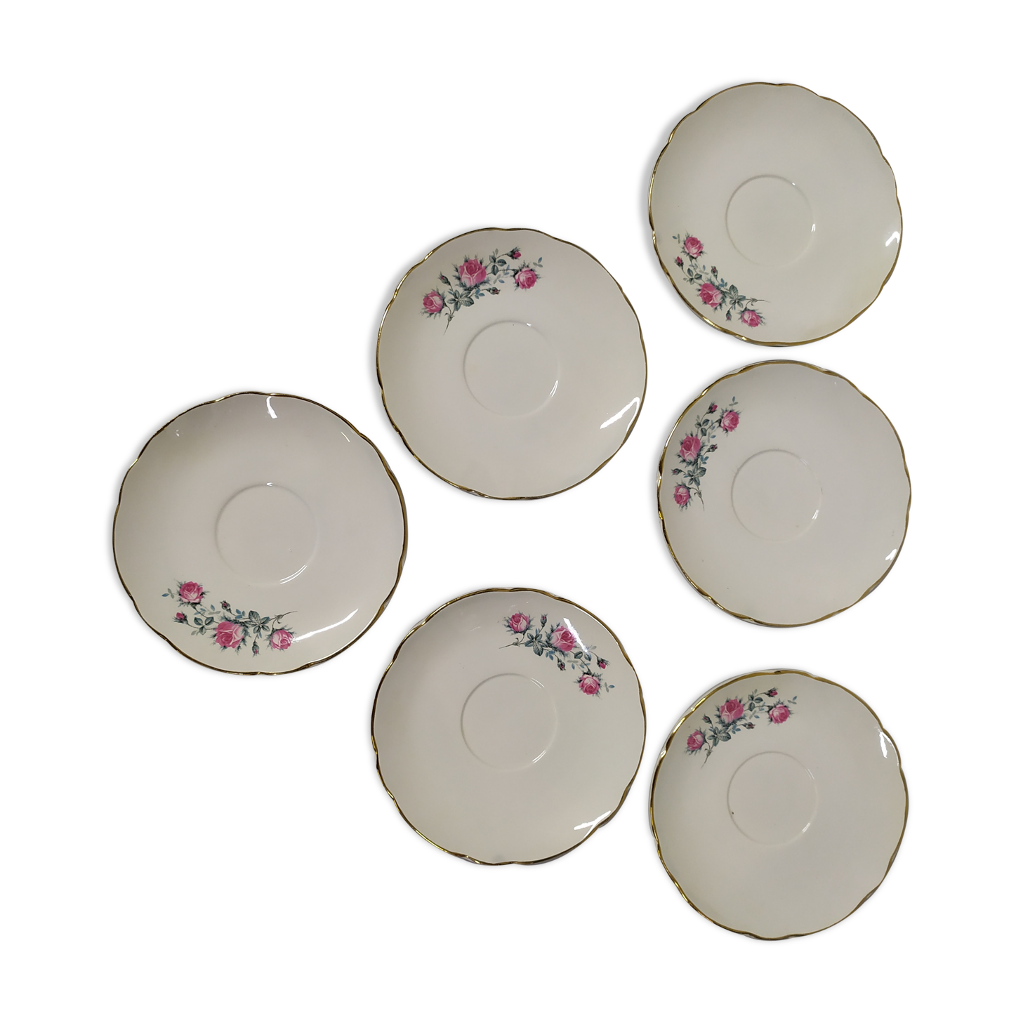Lot de 6 sous tasse Sarreguemines digoin liseré doré fleurs rose