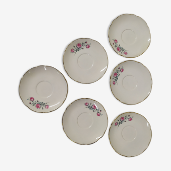 Lot de 6 sous tasse Sarreguemines digoin liseré doré fleurs rose