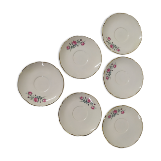 Lot of 6 saucers Sarreguemines digoin eded golden pink flowers