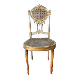 Napoleon III cane chair in Louis XVI style gilded wood