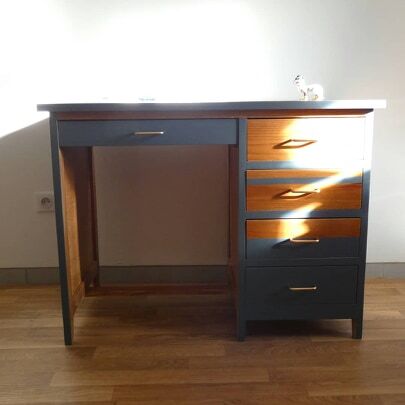 Bureau années 50 bleu nuit et sa chaise assortie
