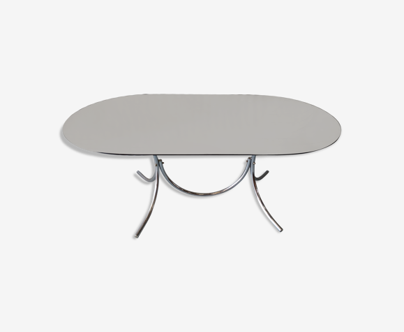 Table vintage chrome et verre fumé