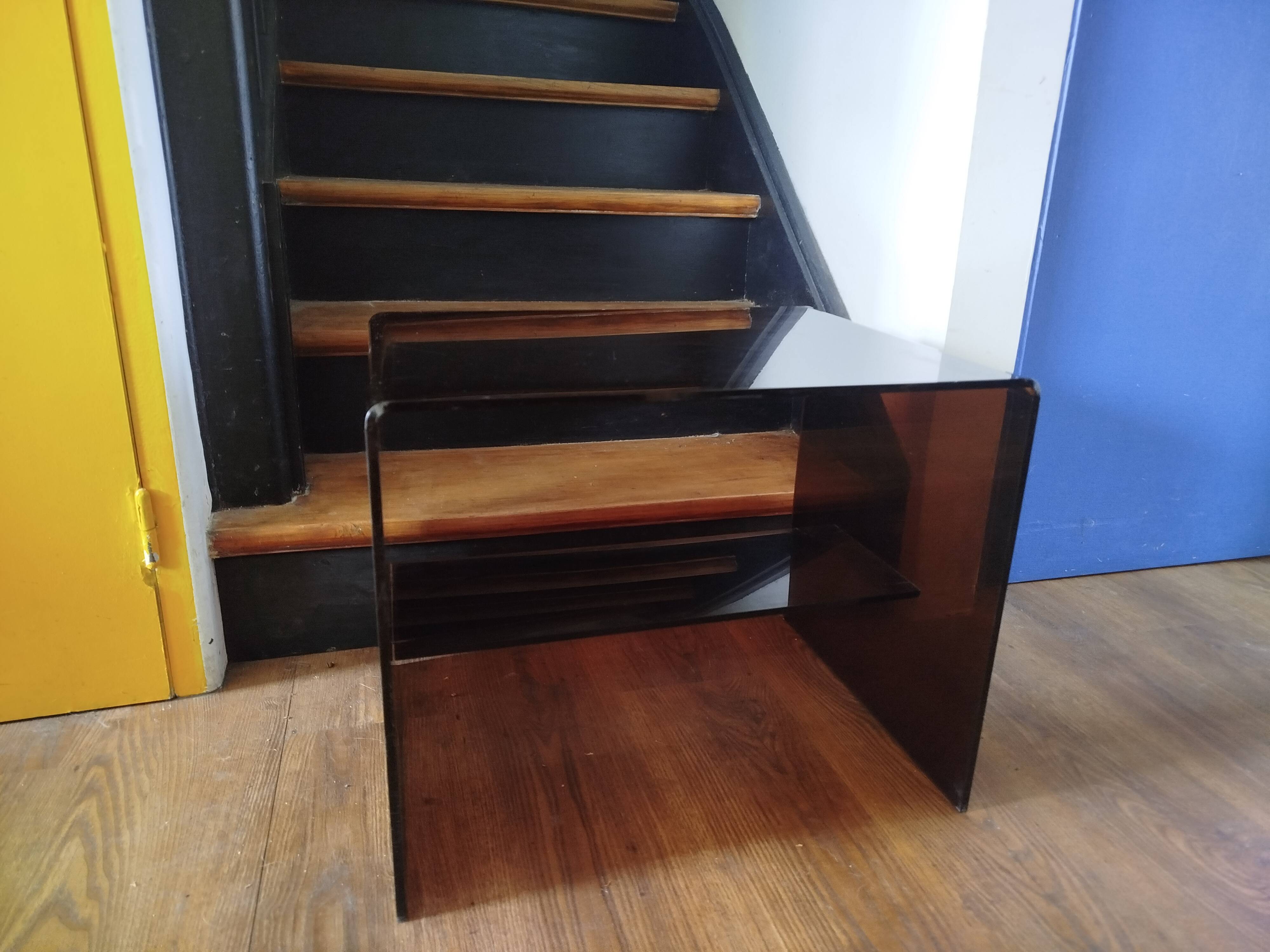 Coffee table / accent piece by Michel Dumas in smoked plexiglass – year