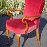 English lounge 4 armchairs and a coffee table Queen Anne armchairs blue and red fabric