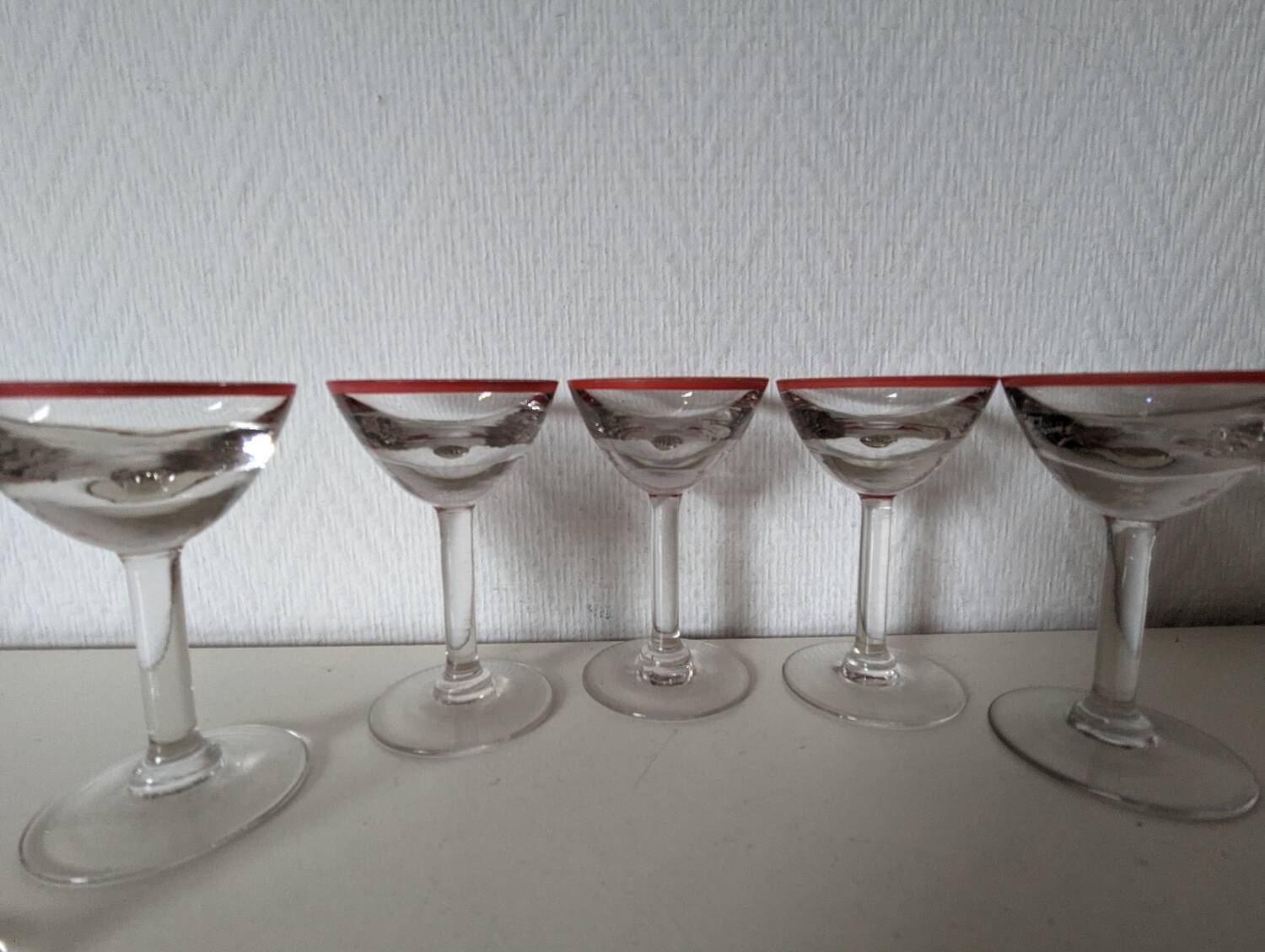 Bistro glass, thick bottom with red rim, 1950s