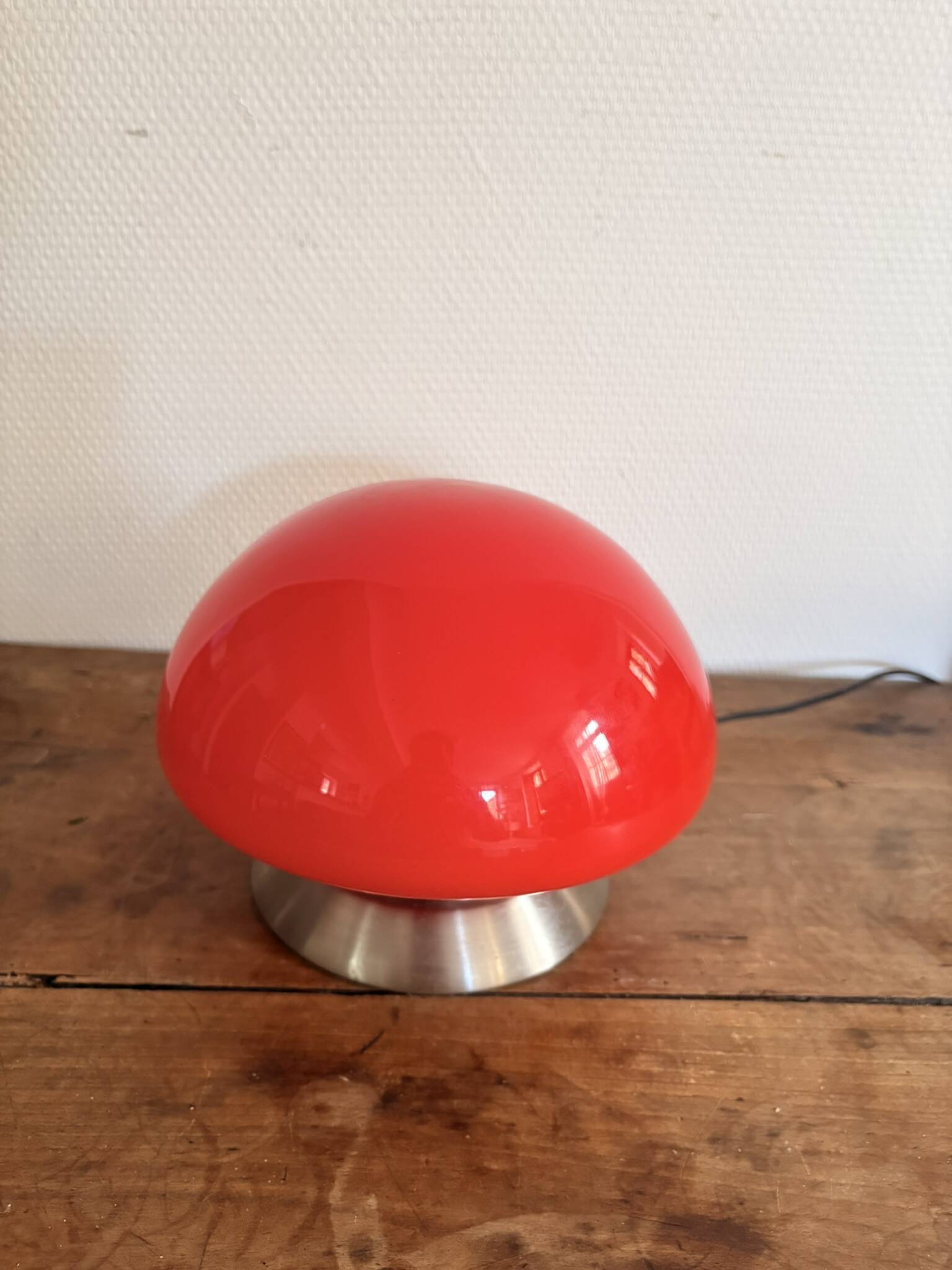 Mushroom Touch Lamp UFO Opaline Glass Red Vintage Design SPage Age