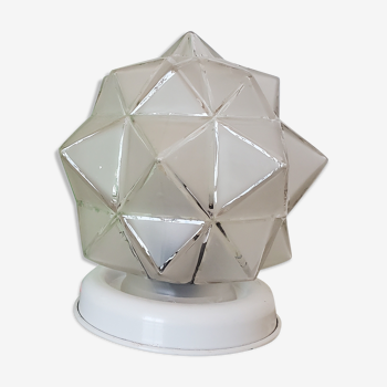 Lampe vintage globe étoile et socle en émail