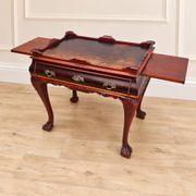 Antique walnut side table / tea table with drawer, shelves