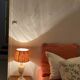 Wood and plaster lamp, new 2M cable, raffia lampshade