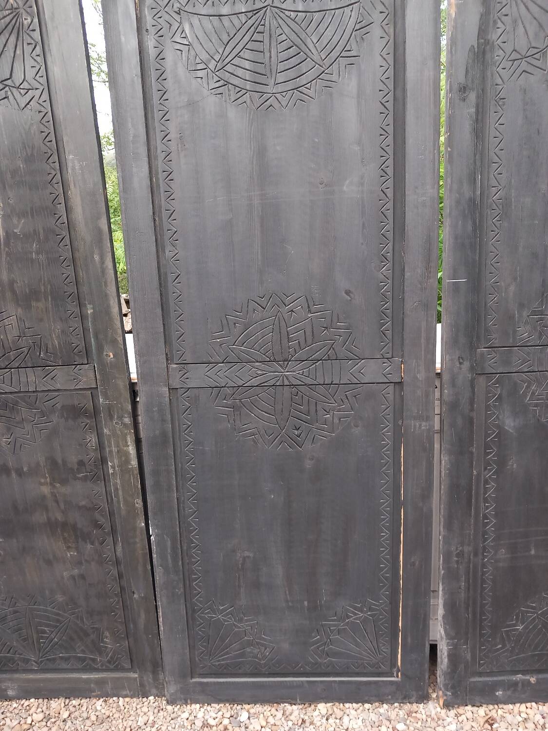 3 large carved wooden panels/doors