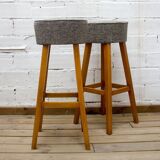 Tabouret en bois de hêtre avec assise rembourrée, années 1960