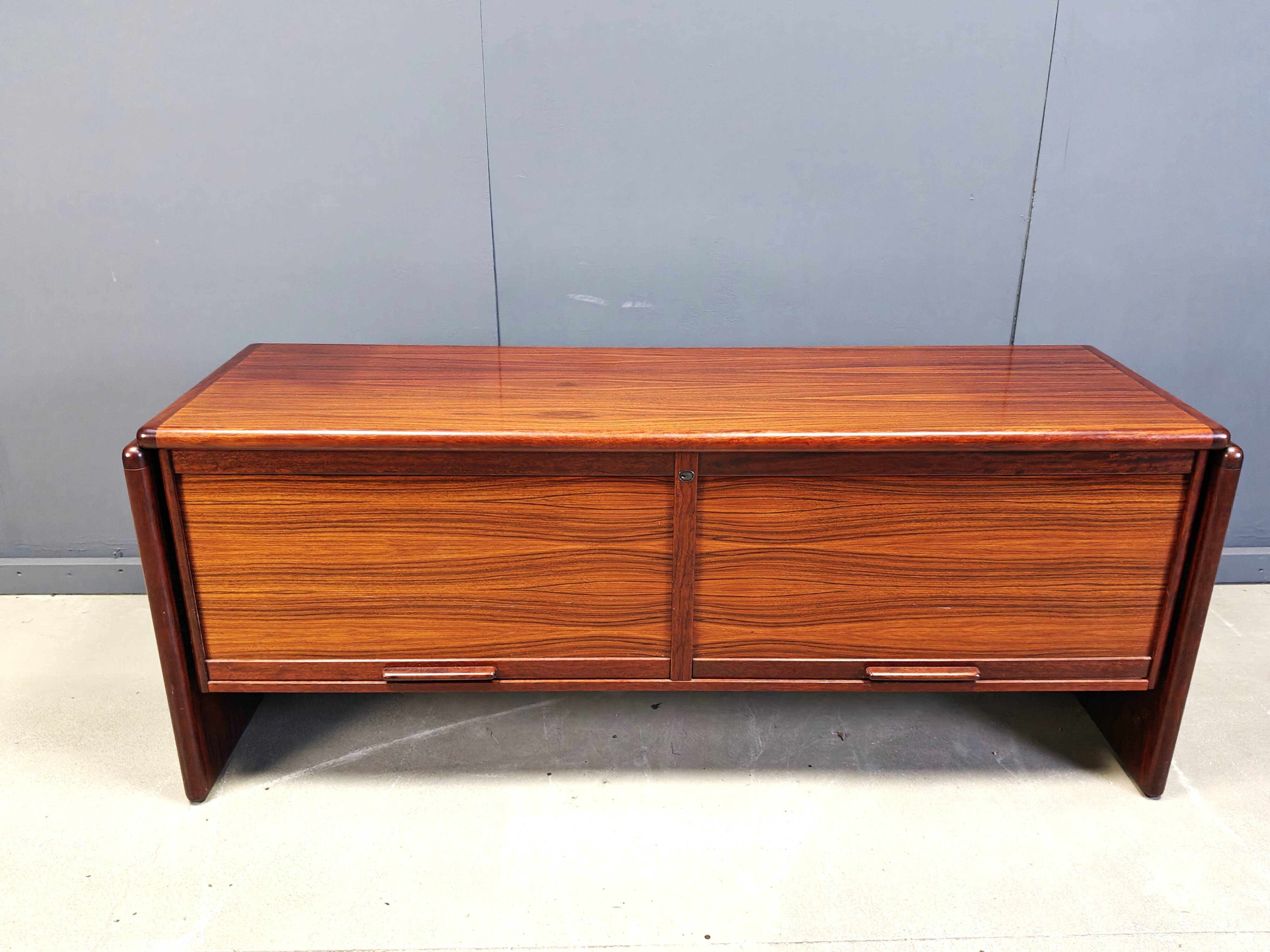 Rosewood Credenza With Vertical Tambour Doors by Dyrlund, 1960s