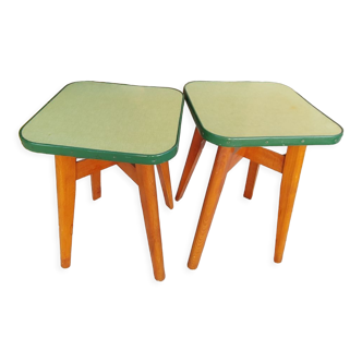 Paire de tabourets vintage bois & formica années 50