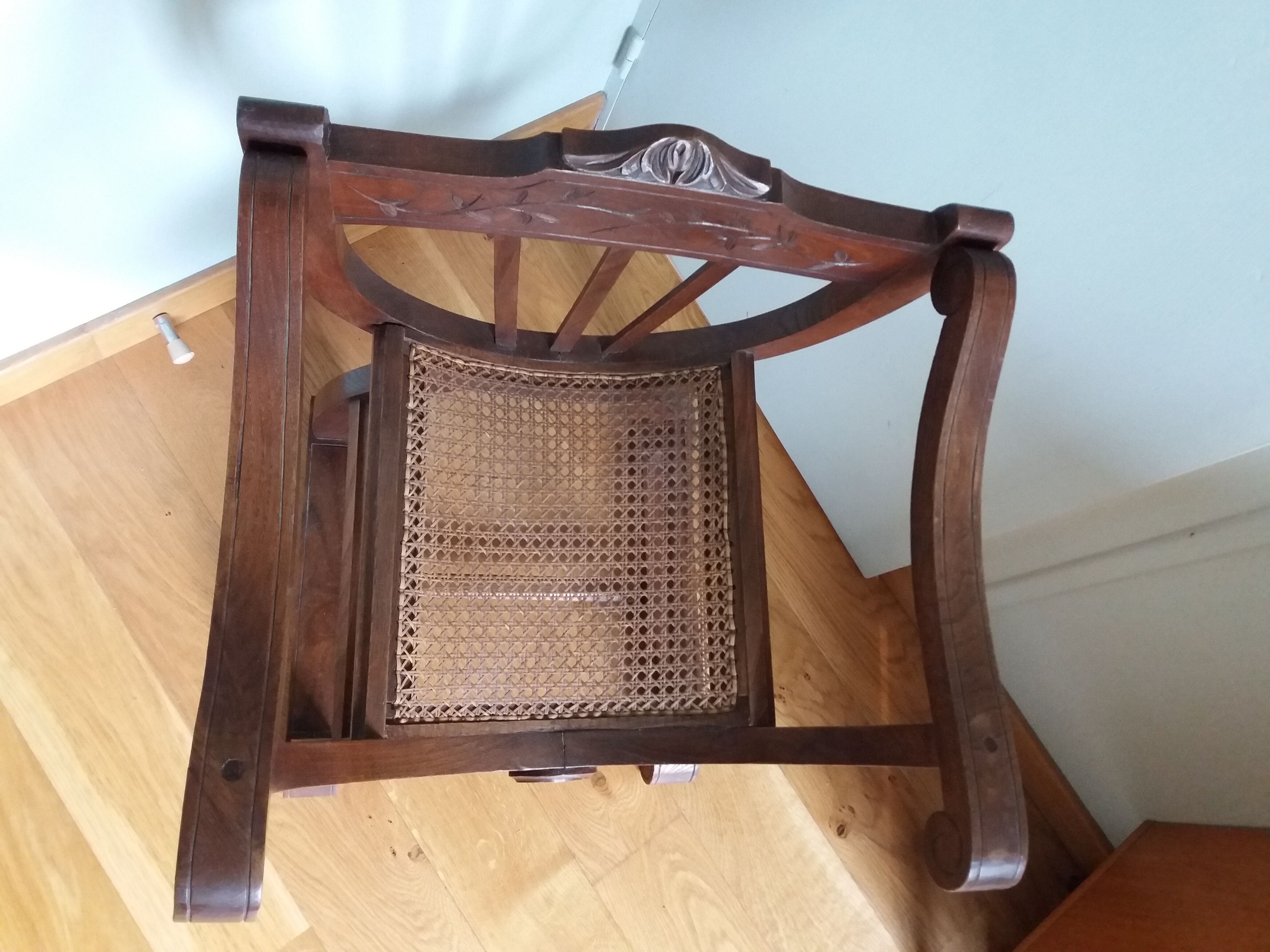 Armchair Curule Dagobert wood and rattan canning