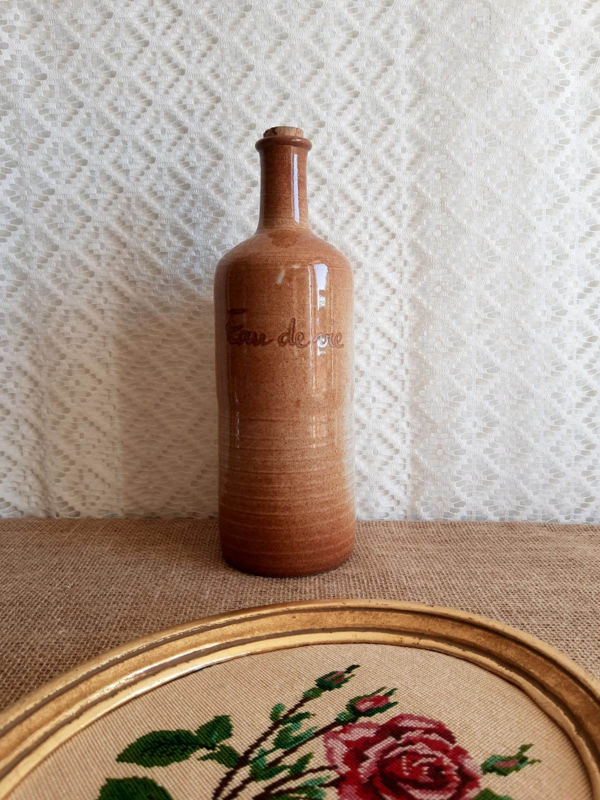 Vintage Mongolfier stoneware brandy bottle