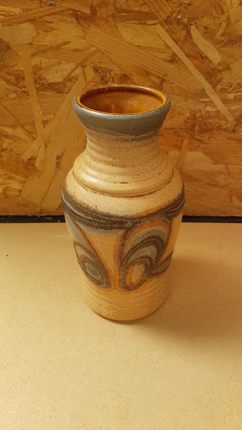 Old beige gray brown ceramic vase w. germany vintage