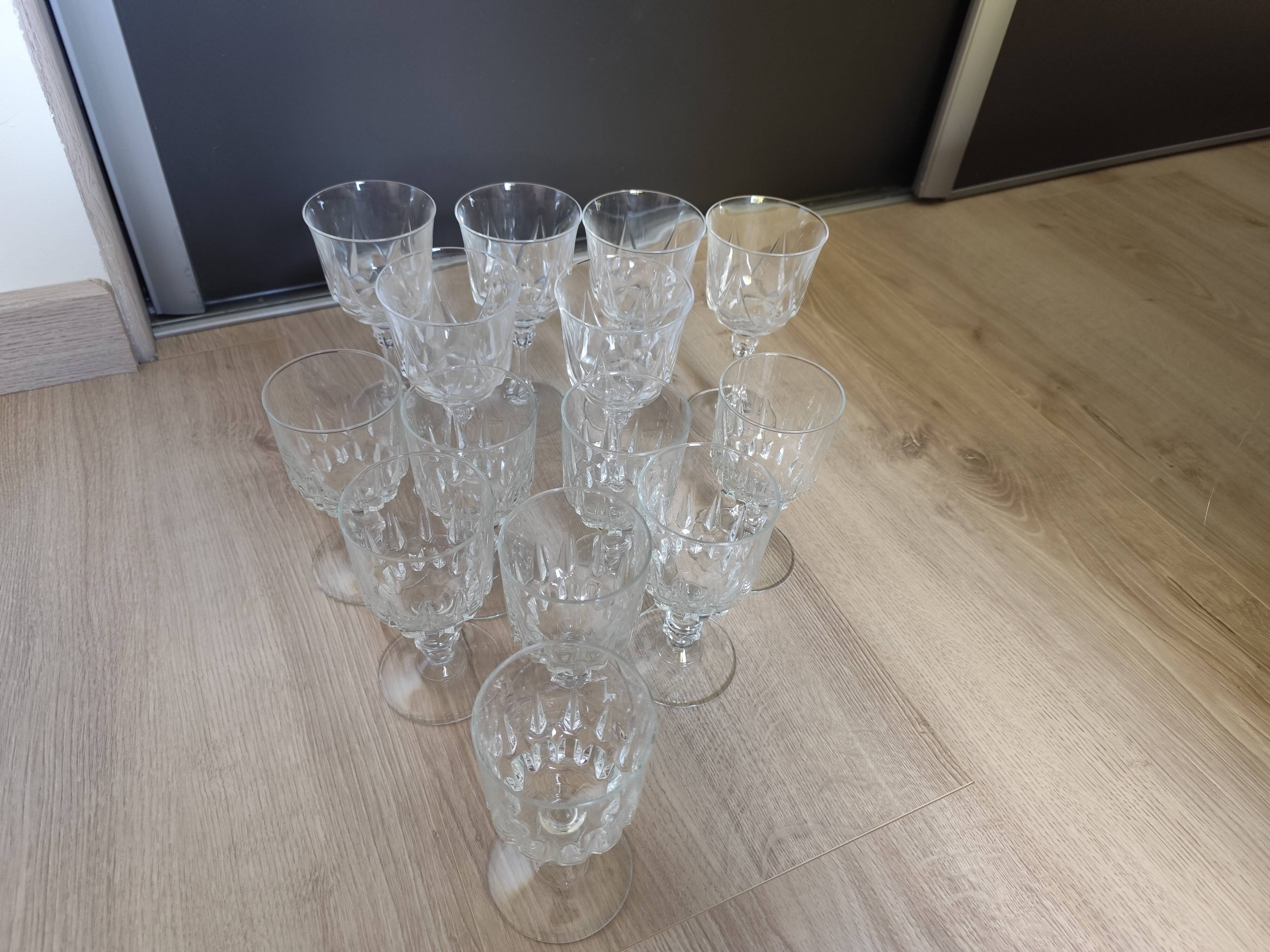Set of 6 large stemmed glasses + 8 small Cristal d'Arques Water & Wine 1970