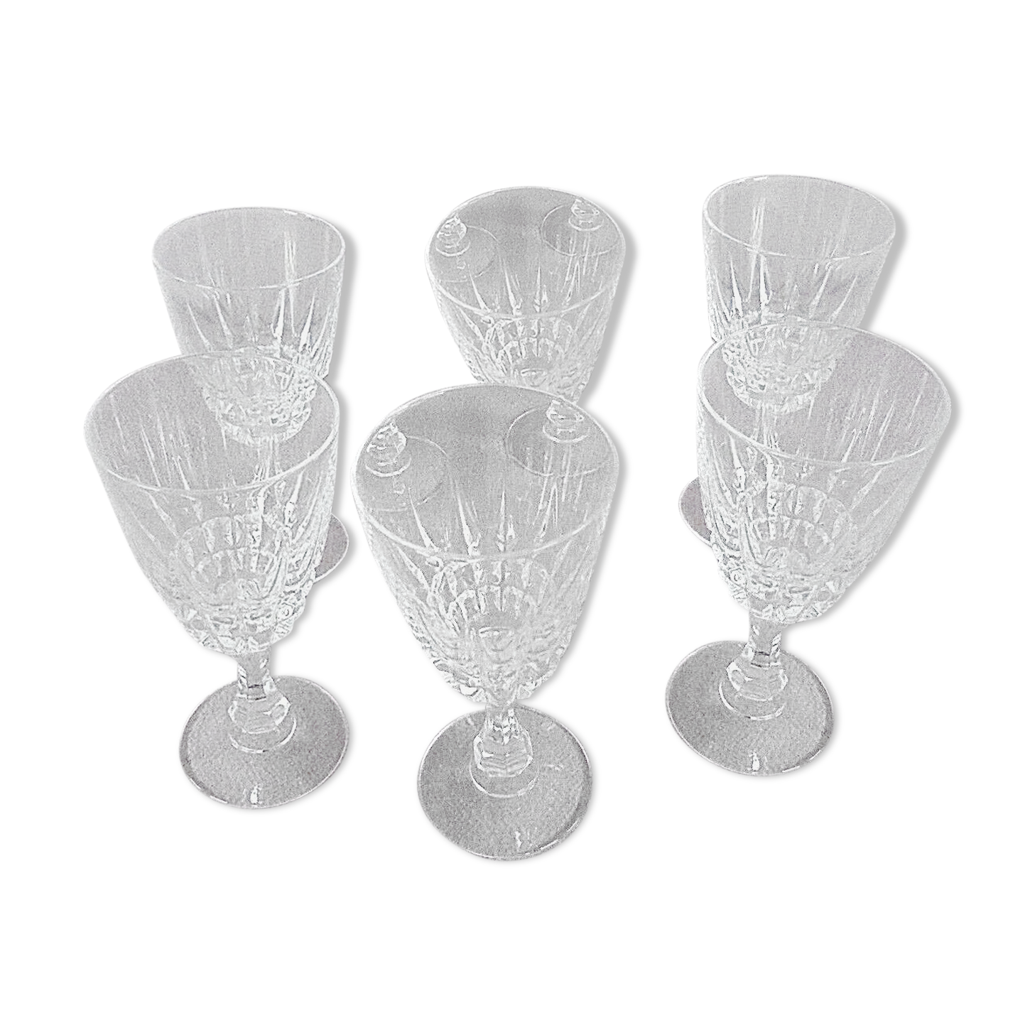 Lot of 6 crystal chiseled foot glasses