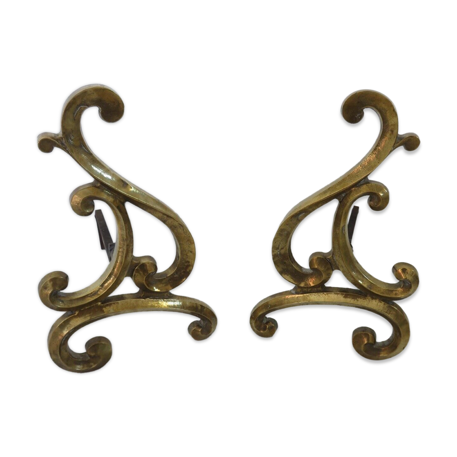 Pair of large art nouveau bronze chenets