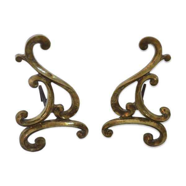 Paire de grands chenets art nouveau en bronze