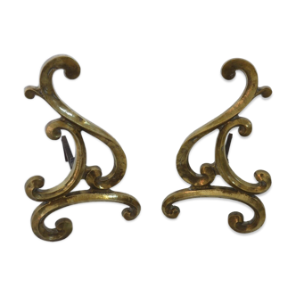 Pair of large art nouveau bronze chenets