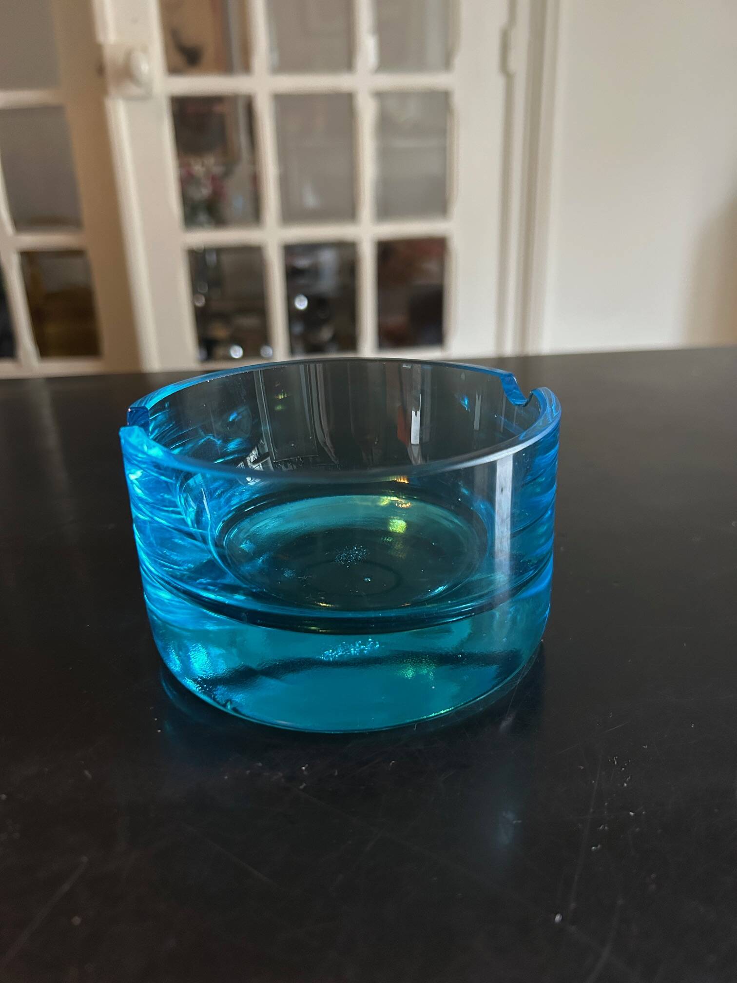 turquoise glass ashtray 1970
