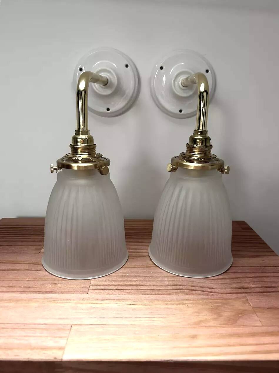 Pair of ribbed glass wall sconces