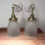 Pair of ribbed glass wall sconces