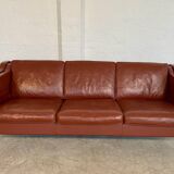 Vintage Danish mid-century Mogens Hansen 3-person cognac leather sofa
