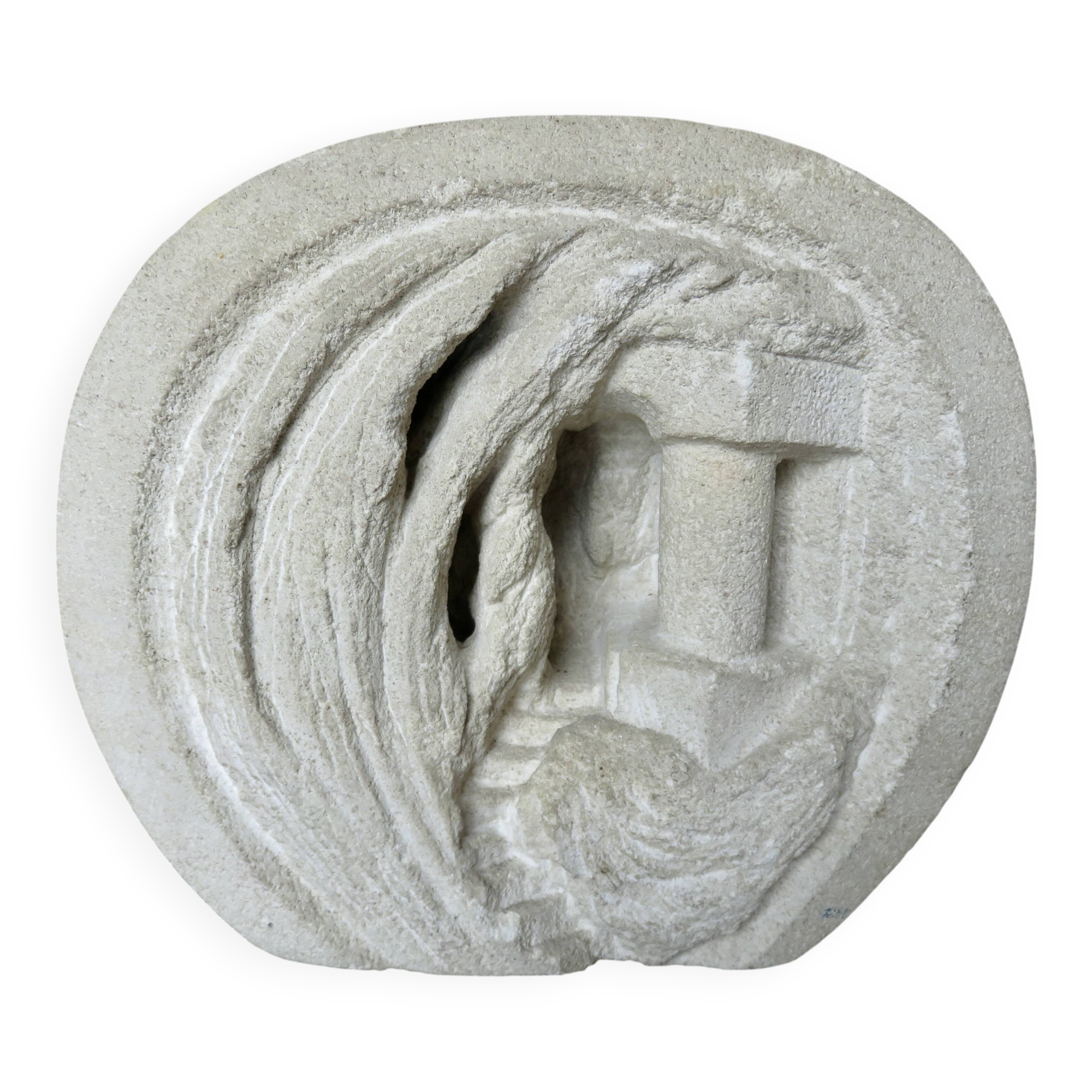 Stone lamp sculpture by Arsène Galisson, signed 1980.