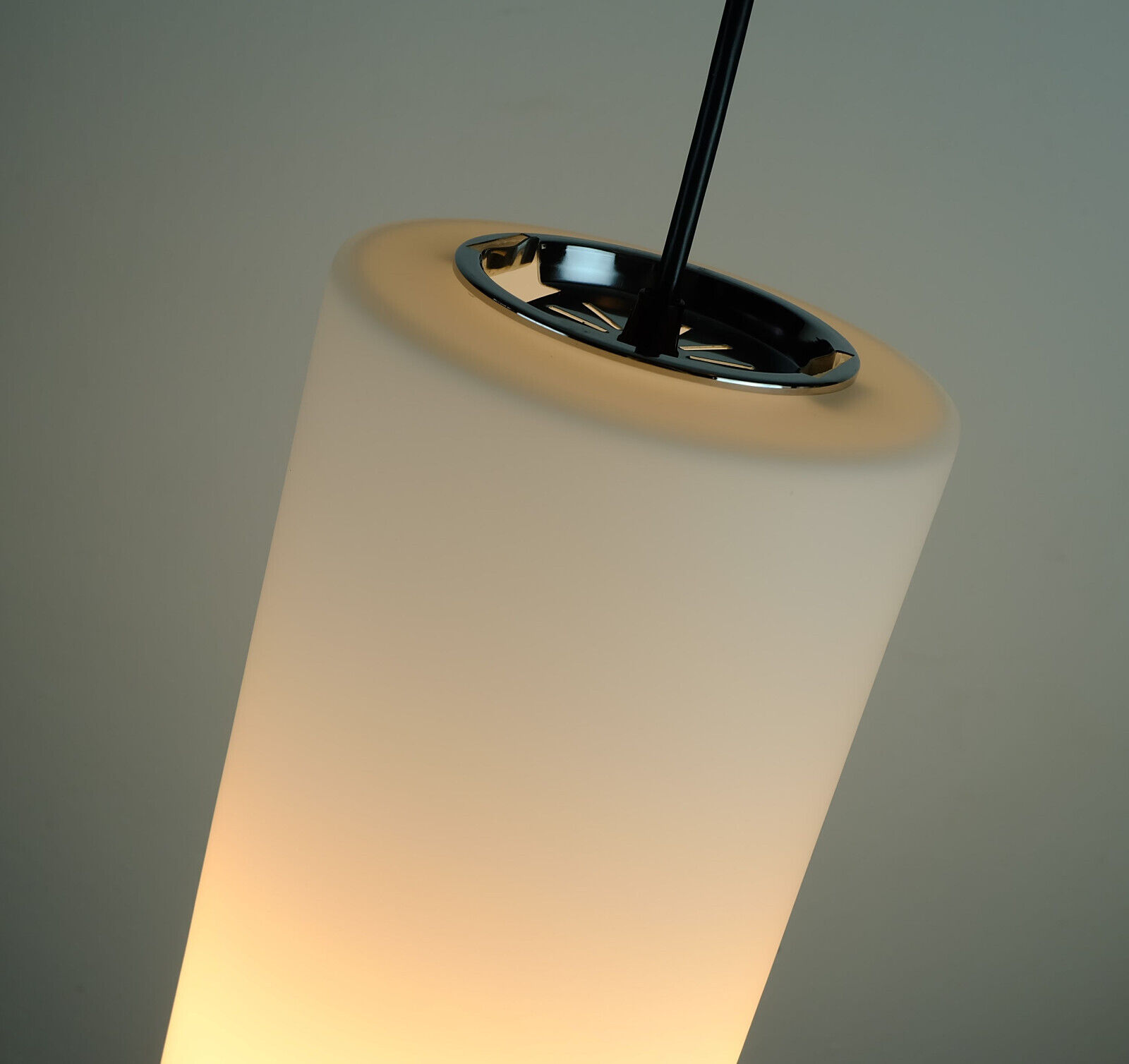Glashuette Limburg pendant light white cylindrical glass shade and chrome 1970s - 2 available