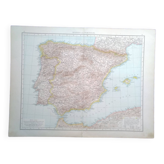 Une carte géographique issue Atlas Richard Andrees  année 1887 Espagne et Portugal