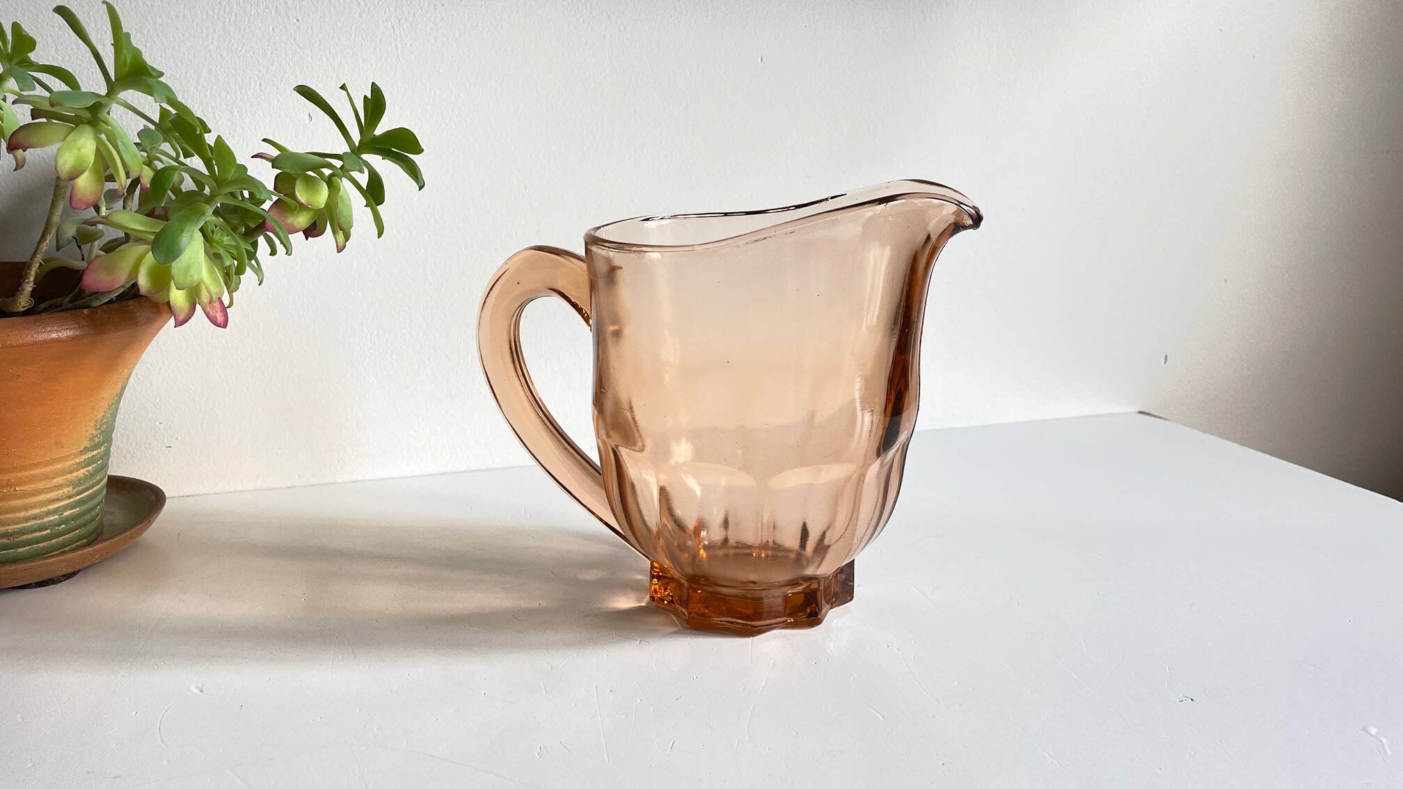 Vintage amber-pink glass pitcher 1 liter