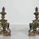 Pair of Chiselled Bronze and Wrought Iron Chenets in Louis XV Style