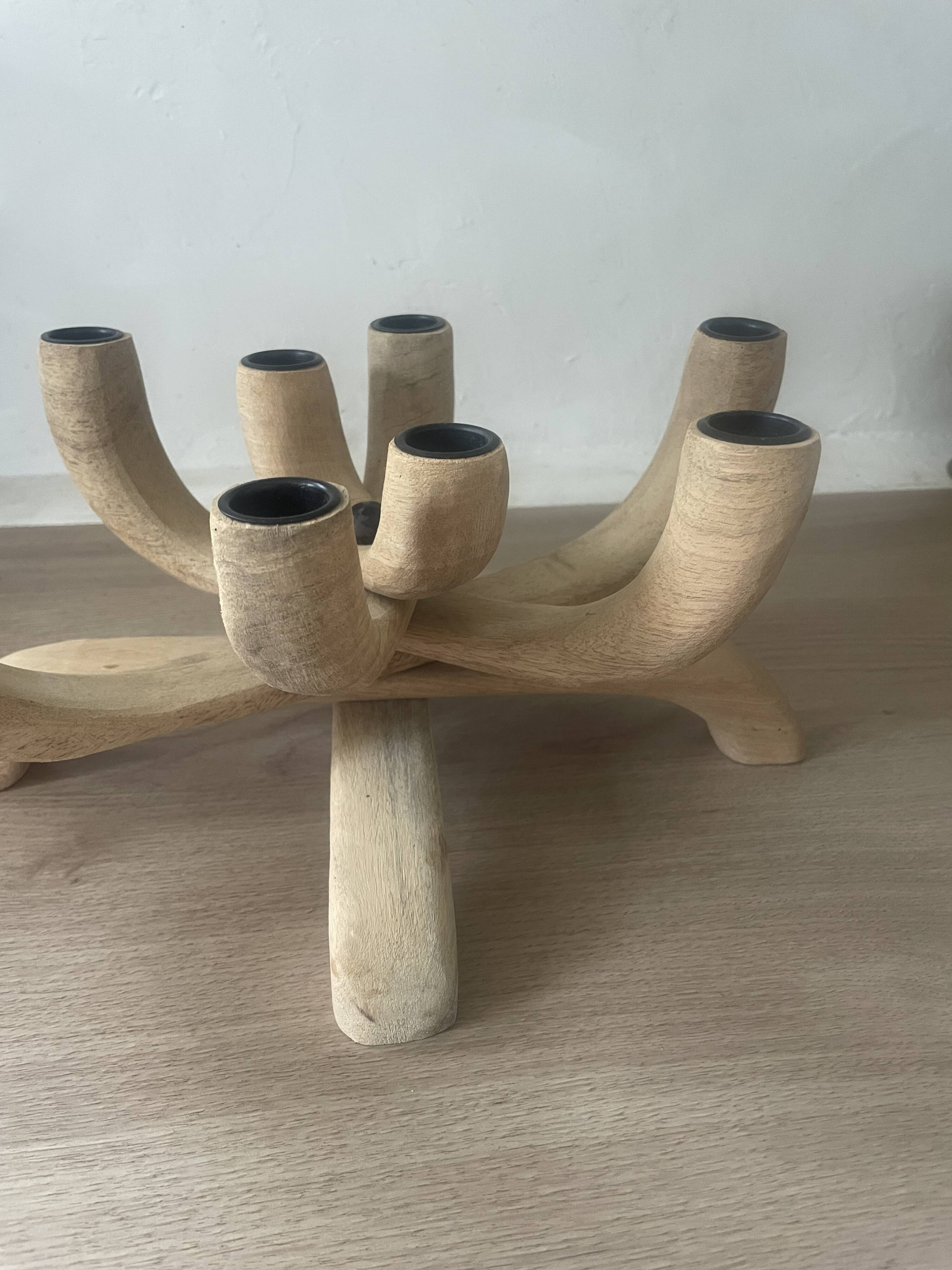 Scandinavian wooden chandelier with 8 branches