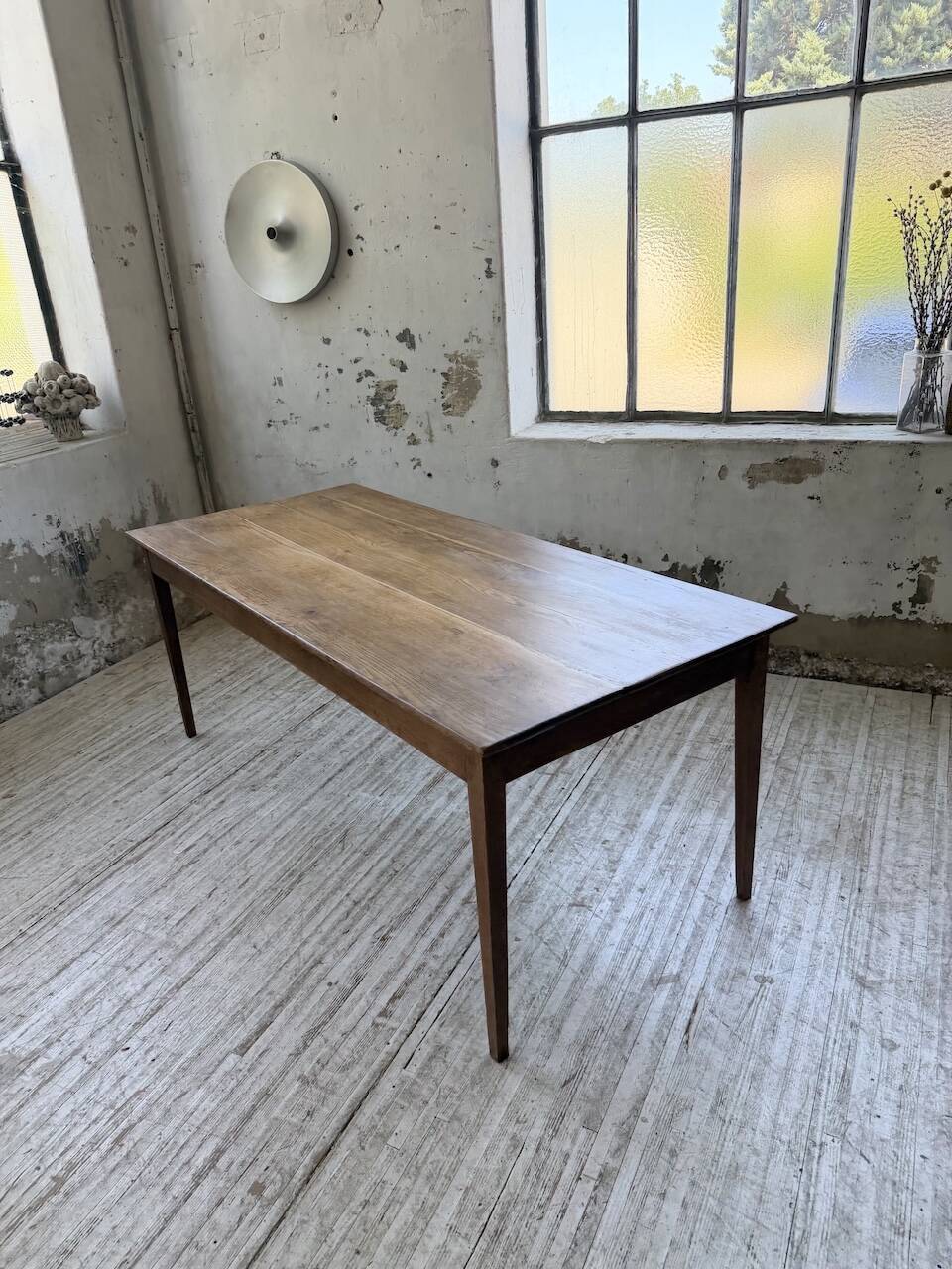 Table de ferme chêne pieds fuseaux 1950