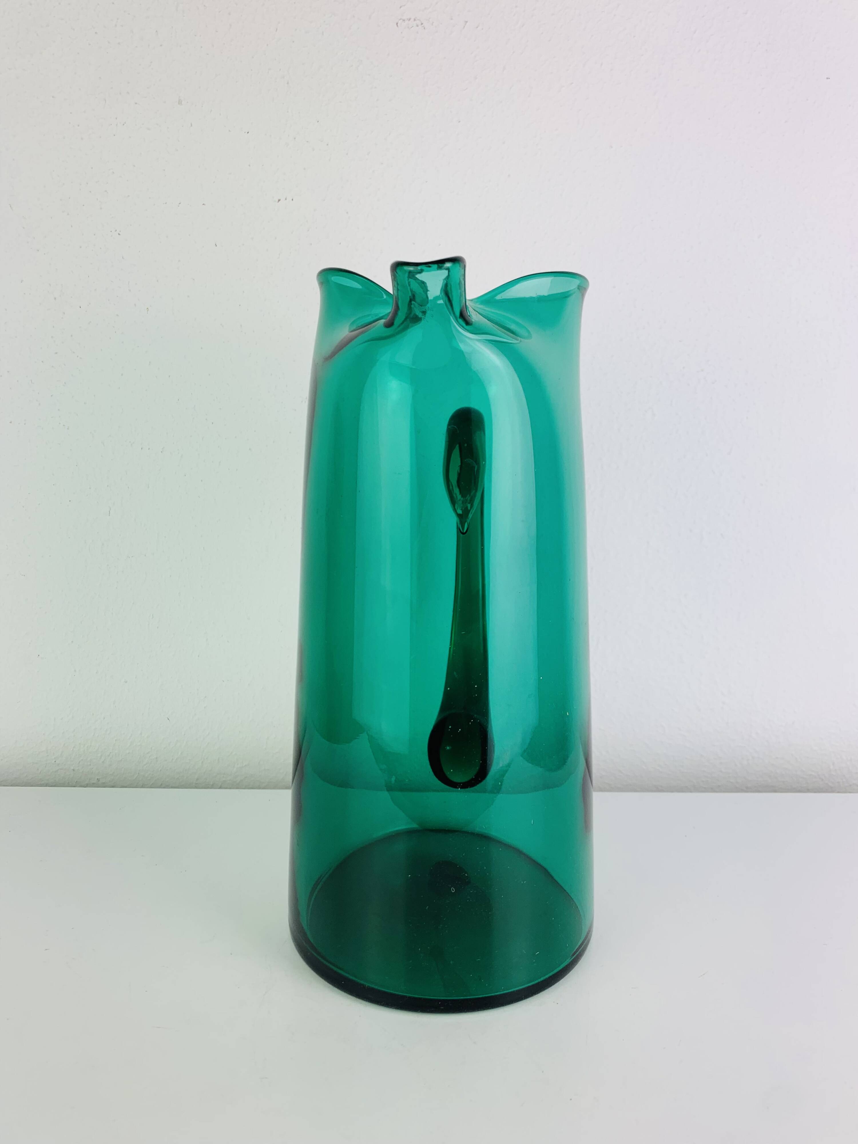 Service à orangeade en verre soufflé artisanal, années 60, carafe et verres